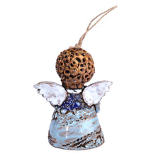 Load image into Gallery viewer, Hand-Painted Star and Angel-Themed Ceramic Bell Ornament - Starkeeper Angel | NOVICA