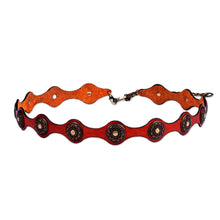 Load image into Gallery viewer, Antiqued Finished Metal and Red Leather Belt from Armenia - Fiery Cores | NOVICA