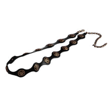 Load image into Gallery viewer, Black Leather Belt with Antiqued Finished Metal Accents - Enigmatic Spirits | NOVICA