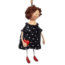 Load image into Gallery viewer, Hand-Painted Papier Mache Ornament of Girl Holding a Heart - Loanna | NOVICA