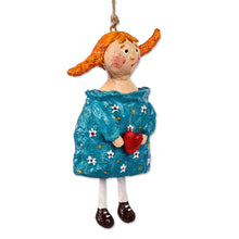 Load image into Gallery viewer, Hand-Painted Romantic Papier Mache In-Love-Girl Ornament - Bea | NOVICA