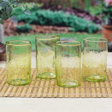 Load image into Gallery viewer, 4 Hand Blown Eco-Friendly Recycled Glass Tumblers in Green - Garden Relaxation in Lemon | NOVICA
