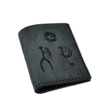 Load image into Gallery viewer, Dark Grey 100% Suede Wallet with Ancient Pictograph Details - Fortunate Heritage | NOVICA