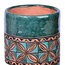 Load image into Gallery viewer, Mosaic-Inspired Green and Aqua Cylinder Ceramic Vase - Armenian Pillar | NOVICA