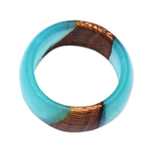 Load image into Gallery viewer, Handcrafted Apricot Wood and Turquoise Resin Band Ring - Turquoise Emblem | NOVICA