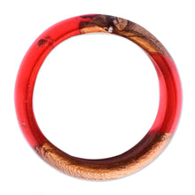 Load image into Gallery viewer, Hand-Carved Red Apricot Wood and Resin Band Ring - Chic Fire | NOVICA