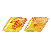 Load image into Gallery viewer, Diamond-Shaped Apricot Wood and Yellow Resin Button Earrings - Jewels From the Sun | NOVICA