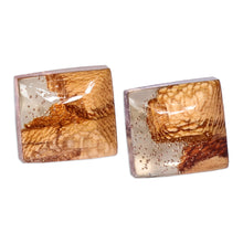 Load image into Gallery viewer, Diamond-Shaped Apricot Wood and Resin Button Earrings - Sylvan Diamond | NOVICA