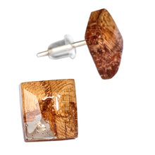 Load image into Gallery viewer, Diamond-Shaped Apricot Wood and Resin Button Earrings - Sylvan Diamond | NOVICA