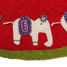 Load image into Gallery viewer, Handmade Elephant-Themed Red and Green Wool Felt Tree Skirt - Christmas Giants | NOVICA