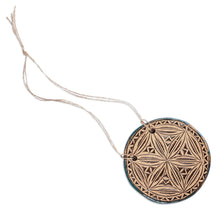 Load image into Gallery viewer, Geometric Floral Patterned Teal Ceramic Amulet Home Accent - Destiny Blossom | NOVICA
