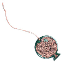 Load image into Gallery viewer, Bird-Themed Pomegranate-Shaped Teal Ceramic Home Accent - Sky Energies | NOVICA