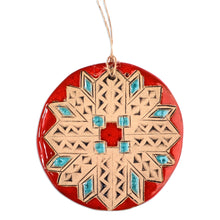 Load image into Gallery viewer, Painted Floral Red and Turquoise Ceramic Amulet Home Accent - Red Blessings | NOVICA