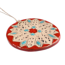 Load image into Gallery viewer, Painted Floral Red and Turquoise Ceramic Amulet Home Accent - Red Blessings | NOVICA