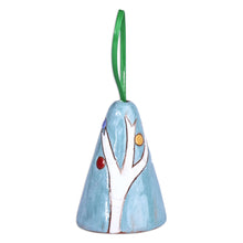 Load image into Gallery viewer, Hand-Painted Blue and Yellow Glazed Ceramic Bell Ornament - Serene Home | NOVICA