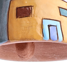 Load image into Gallery viewer, Hand-Painted Blue and Yellow Glazed Ceramic Bell Ornament - Serene Home | NOVICA