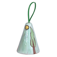 Load image into Gallery viewer, Hand-Painted Green and Yellow Glazed Ceramic Bell Ornament - House and Peace | NOVICA