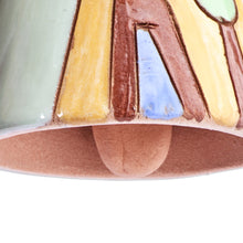 Load image into Gallery viewer, Hand-Painted Green and Yellow Glazed Ceramic Bell Ornament - House and Peace | NOVICA
