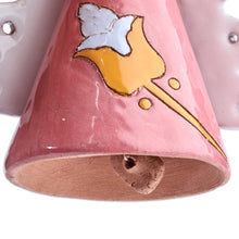 Load image into Gallery viewer, Floral Angel-Themed Red and Orange Ceramic Bell Ornament - Angelic Flower in Red | NOVICA