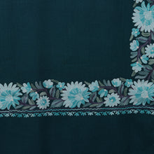 Load image into Gallery viewer, Floral Embroidered Wool and Rayon Shawl in Teal Hues - Teal Glory | NOVICA