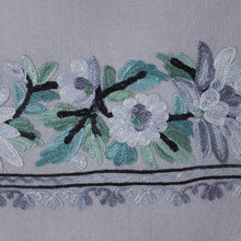 Load image into Gallery viewer, Rayon-Embroidered Woven Wool Shawl in Grey and Turquoise - Pearl Grey Glory | NOVICA