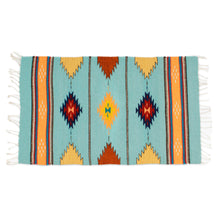 Load image into Gallery viewer, Handwoven Aquamarine and Marigold Zapotec Wool Rug (2x3) - Marigold Gems | NOVICA