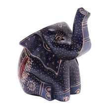 Load image into Gallery viewer, Batik Classic Elephant-Shaped Navy Pule Wood Figurine - Baby Sage | NOVICA