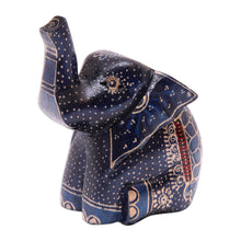 Load image into Gallery viewer, Batik Classic Elephant-Shaped Navy Pule Wood Figurine - Baby Sage | NOVICA