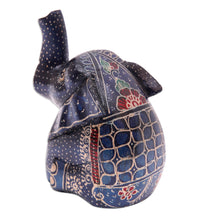 Load image into Gallery viewer, Batik Classic Elephant-Shaped Navy Pule Wood Figurine - Baby Sage | NOVICA