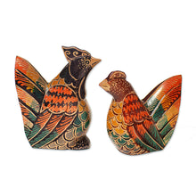 Load image into Gallery viewer, Set of 2 Batik Chicken-Shaped Pule Wood Figurines - Couple Chicken | NOVICA