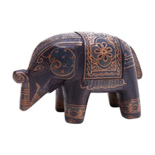 Load image into Gallery viewer, Batik Floral Elephant-Shaped Blue Pule Wood Figurine - Mystic Giant | NOVICA
