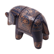 Load image into Gallery viewer, Batik Floral Elephant-Shaped Blue Pule Wood Figurine - Mystic Giant | NOVICA