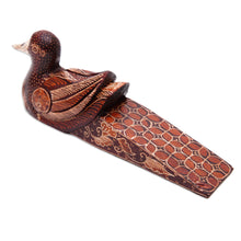 Load image into Gallery viewer, Handmade Batik Duck-Shaped Pule Wood Door Stop in Warm Hues - Duck Dimension | NOVICA