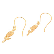 Load image into Gallery viewer, Polished 18k Gold-Plated Sunflower Dangle Earrings - Golden Adoration | NOVICA