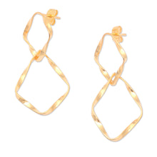 Load image into Gallery viewer, Polished Modern 18k Gold-Plated Dangle Earrings from Bali - Twists of Triumph | NOVICA