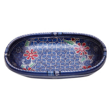 Load image into Gallery viewer, Handmade Batik Oblong-Shaped Blue Pule Wood Decorative Bowl - Water Batik | NOVICA