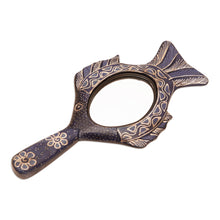 Load image into Gallery viewer, Handcrafted Batik Painted Fish-Themed Pule Wood Hand Mirror - Sea Reflection | NOVICA