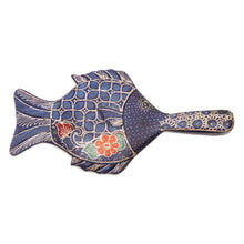 Load image into Gallery viewer, Handcrafted Batik Painted Fish-Themed Pule Wood Hand Mirror - Sea Reflection | NOVICA