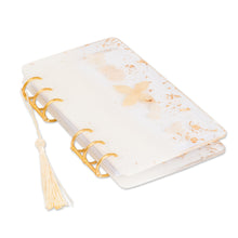 Load image into Gallery viewer, Handcrafted Leafy Resin Journal with Ivory Tassel - Sunrise Forest | NOVICA