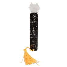 Load image into Gallery viewer, Handcrafted Cat-Themed Resin Bookmark with Yellow Tassel - Feline Legends | NOVICA