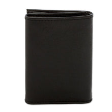 Load image into Gallery viewer, Eco-Friendly Recycled Leather Men's Trifold Wallet in Black - Elegant Organization | NOVICA
