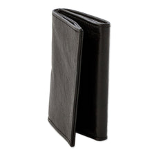 Load image into Gallery viewer, Eco-Friendly Recycled Leather Men's Trifold Wallet in Black - Elegant Organization | NOVICA
