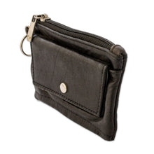 Load image into Gallery viewer, Eco-Friendly Black Recycled Leather Coin Purse with Zipper - Frugal Space | NOVICA