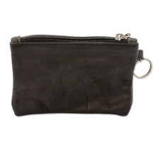 Load image into Gallery viewer, Eco-Friendly Black Recycled Leather Coin Purse with Zipper - Frugal Space | NOVICA