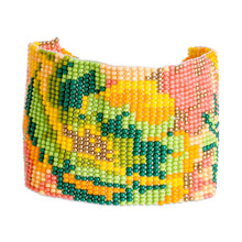 Load image into Gallery viewer, Adjustable Orange and Green Glass Beaded Wristband Bracelet - Tropical Winds | NOVICA