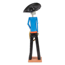 Load image into Gallery viewer, Handcrafted Traditional Skeleton Gentleman Ceramic Sculpture - The Bravest Catrin | NOVICA