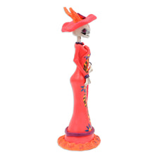 Load image into Gallery viewer, Hand-Painted Floral Lady Catrina Ceramic Sculpture in Red - Lady Catrina in Red | NOVICA