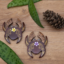 Load image into Gallery viewer, Set of 2 Hand-Painted Floral Crab-Shaped Wood Magnets - Paradisial Crab | NOVICA