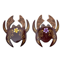 Load image into Gallery viewer, Set of 2 Hand-Painted Floral Crab-Shaped Wood Magnets - Paradisial Crab | NOVICA