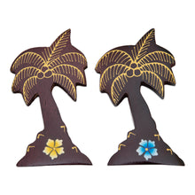 Load image into Gallery viewer, Set of 2 Hand-Painted Floral Palm Tree-Shaped Wood Magnets - Paradisial Coasts | NOVICA